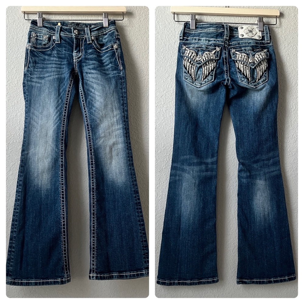 MISS ME Rhinestone Bling Bootcut Jeans Denim